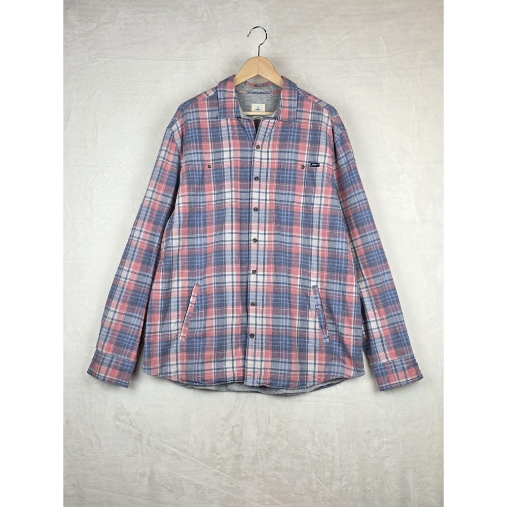 johnnie-O Hangin Out Shirt Jacket JMJK1430 Mens XL Strawberry Plaid Jersey Lined